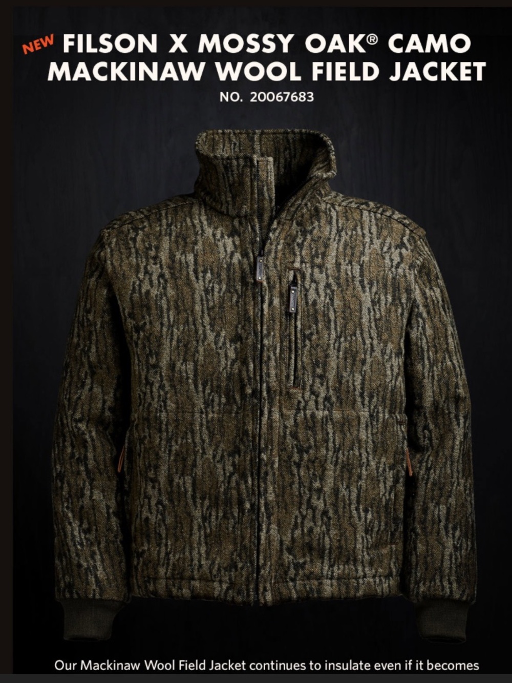 Limited Edition Filson Mossy Oak Milled Camo Wool Field Jacket - Green/Brown